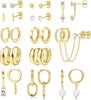 13 Pairs Small Stud Hoop Earrings Set for Women, Gold Earrings Pack - main view