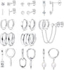 13 Pairs Small Stud Hoop Earrings Set for Women, Gold Earrings Pack - Silver Plated