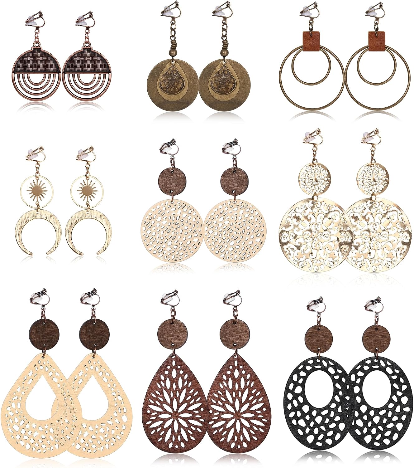 Clip on Dangle Earrings for Women Trendy, Bohemian Earrings Set - main view