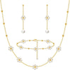Gold Pearl Necklace for Women, Dainty 14K Gold/Silve Plated Layered Pearl Choker Pearl Earrings Pearl Bracelets Wedding Trendy Gold Jewelry Set for - Gold Daisy Pearl Necklace&Drop Earrings&Bracelet-3PCS