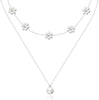 Gold Pearl Necklace for Women, Dainty 14K Gold/Silve Plated Layered Pearl Choker Pearl Earrings Pearl Bracelets Wedding Trendy Gold Jewelry Set for - Silver Pearl Daisy Necklace-2PCS