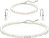 Gold Pearl Necklace for Women, Dainty 14K Gold/Silve Plated Layered Pearl Choker Pearl Earrings Pearl Bracelets Wedding Trendy Gold Jewelry Set for - Silver Pearl Necklace&Earring&Bracelet-3PCS