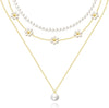 Gold Pearl Necklace for Women, Dainty 14K Gold/Silve Plated Layered Pearl Choker Pearl Earrings Pearl Bracelets Wedding Trendy Gold Jewelry Set for - Gold Daisy Pearl Necklace-3PCS