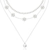 Gold Pearl Necklace for Women, Dainty 14K Gold/Silve Plated Layered Pearl Choker Pearl Earrings Pearl Bracelets Wedding Trendy Gold Jewelry Set for - Silver Daisy Pearl Necklace-3PCS