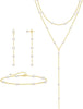 Gold Pearl Necklace for Women, Dainty 14K Gold/Silve Plated Layered Pearl Choker Pearl Earrings Pearl Bracelets Wedding Trendy Gold Jewelry Set for - Gold Pearl Y Necklace&Drop Earrings&Bracelet-3PCS