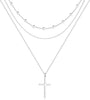Gold Pearl Necklace for Women, Dainty 14K Gold/Silve Plated Layered Pearl Choker Pearl Earrings Pearl Bracelets Wedding Trendy Gold Jewelry Set for - Silver Cross Necklace-3PCS