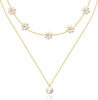 Gold Pearl Necklace for Women, Dainty 14K Gold/Silve Plated Layered Pearl Choker Pearl Earrings Pearl Bracelets Wedding Trendy Gold Jewelry Set for - Gold Pearl Daisy Necklace-2PCS