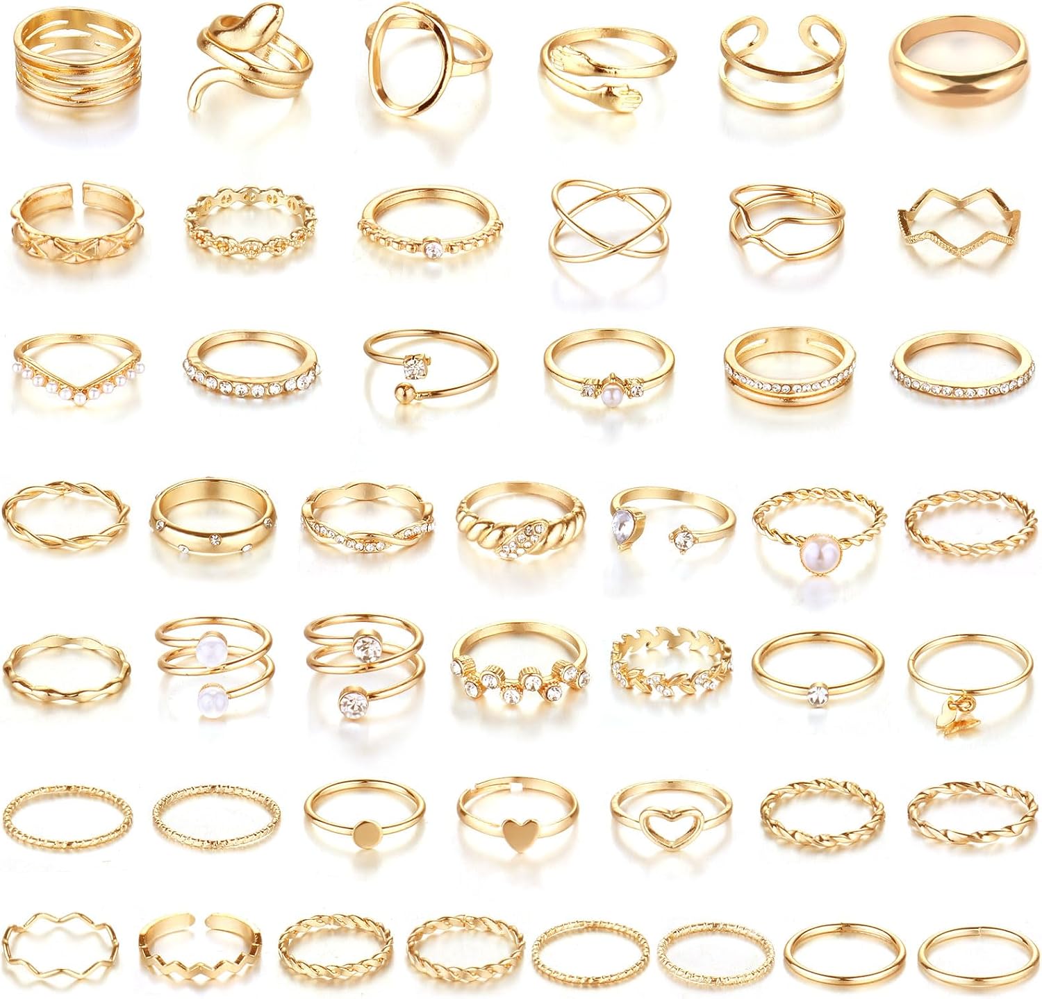 Gold Knuckle Rings Set For Women Stackable Joint Finger Midi Rings Dainty Cubic Crystal Zirconia Simple Hollow Twist Cute Rings Pack Jewelry Gift - main view
