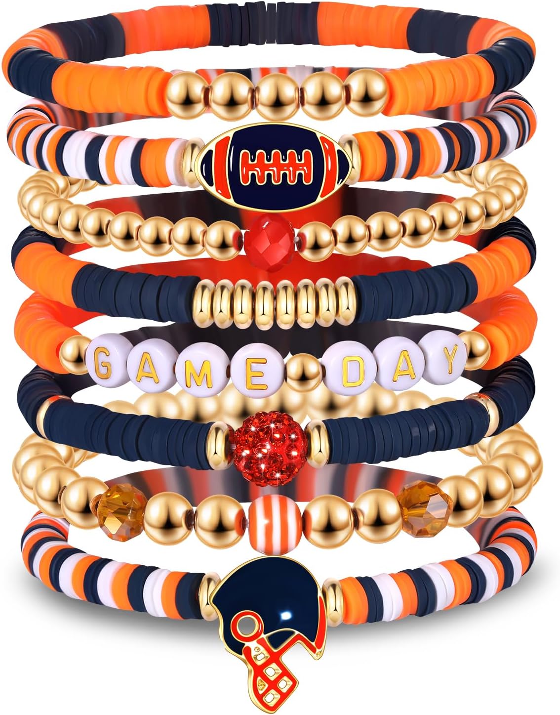 Game Day Bracelets for Women Red Black with Blue Heishi Clay Beaded Stretch Bracelets Stackable Sports Charm Bracelet Bangles Football Mom - main view