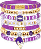 Game Day Bracelets for Women Red Black with Blue Heishi Clay Beaded Stretch Bracelets Stackable Sports Charm Bracelet Bangles Football Mom - Purple 1