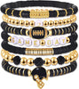 Game Day Bracelets for Women Red Black with Blue Heishi Clay Beaded Stretch Bracelets Stackable Sports Charm Bracelet Bangles Football Mom - Black 1