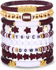 Game Day Bracelets for Women Red Black with Blue Heishi Clay Beaded Stretch Bracelets Stackable Sports Charm Bracelet Bangles Football Mom - Burgundy White 2