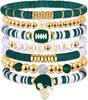 Game Day Bracelets for Women Red Black with Blue Heishi Clay Beaded Stretch Bracelets Stackable Sports Charm Bracelet Bangles Football Mom - Green White 1