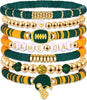 Game Day Bracelets for Women Red Black with Blue Heishi Clay Beaded Stretch Bracelets Stackable Sports Charm Bracelet Bangles Football Mom - Green Yellow 1