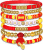 Game Day Bracelets for Women Red Black with Blue Heishi Clay Beaded Stretch Bracelets Stackable Sports Charm Bracelet Bangles Football Mom - Red Yellow 1
