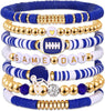 Game Day Bracelets for Women Red Black with Blue Heishi Clay Beaded Stretch Bracelets Stackable Sports Charm Bracelet Bangles Football Mom - Blue