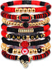 Game Day Bracelets for Women Red Black with Blue Heishi Clay Beaded Stretch Bracelets Stackable Sports Charm Bracelet Bangles Football Mom - Red Black