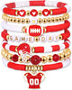 Game Day Bracelets for Women Red Black with Blue Heishi Clay Beaded Stretch Bracelets Stackable Sports Charm Bracelet Bangles Football Mom - Red White