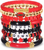Game Day Bracelets for Women Red Black with Blue Heishi Clay Beaded Stretch Bracelets Stackable Sports Charm Bracelet Bangles Football Mom - Red Black 2