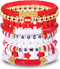 Game Day Bracelets for Women Red Black with Blue Heishi Clay Beaded Stretch Bracelets Stackable Sports Charm Bracelet Bangles Football Mom - Red White 2