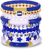 Game Day Bracelets for Women Red Black with Blue Heishi Clay Beaded Stretch Bracelets Stackable Sports Charm Bracelet Bangles Football Mom - Blue 2