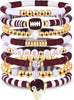 Game Day Bracelets for Women Red Black with Blue Heishi Clay Beaded Stretch Bracelets Stackable Sports Charm Bracelet Bangles Football Mom - Burgundy White 1