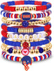 Game Day Bracelets for Women Red Black with Blue Heishi Clay Beaded Stretch Bracelets Stackable Sports Charm Bracelet Bangles Football Mom - Red Blue 1