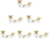 14K Gold Filled Polished Small CZ Pearl Ball Stud Earrings Set for Women 20G Surgical Steel Piercing Studs for Sensitive Ear, Pack of 6 Pairs - W : 3MM Gold Pearl Studs Set