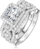 Princess Cut Cubic Zirconia Halo Promise Engagement Ring For Women in 925 Sterling Silver, Simulated Diamond 14k White Gold Plated CZ Stackable Rings - main view