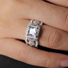 Princess Cut Cubic Zirconia Halo Promise Engagement Ring For Women in 925 Sterling Silver, Simulated Diamond 14k White Gold Plated CZ Stackable Rings - view 4