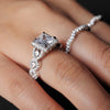 Princess Cut Cubic Zirconia Halo Promise Engagement Ring For Women in 925 Sterling Silver, Simulated Diamond 14k White Gold Plated CZ Stackable Rings - view 7