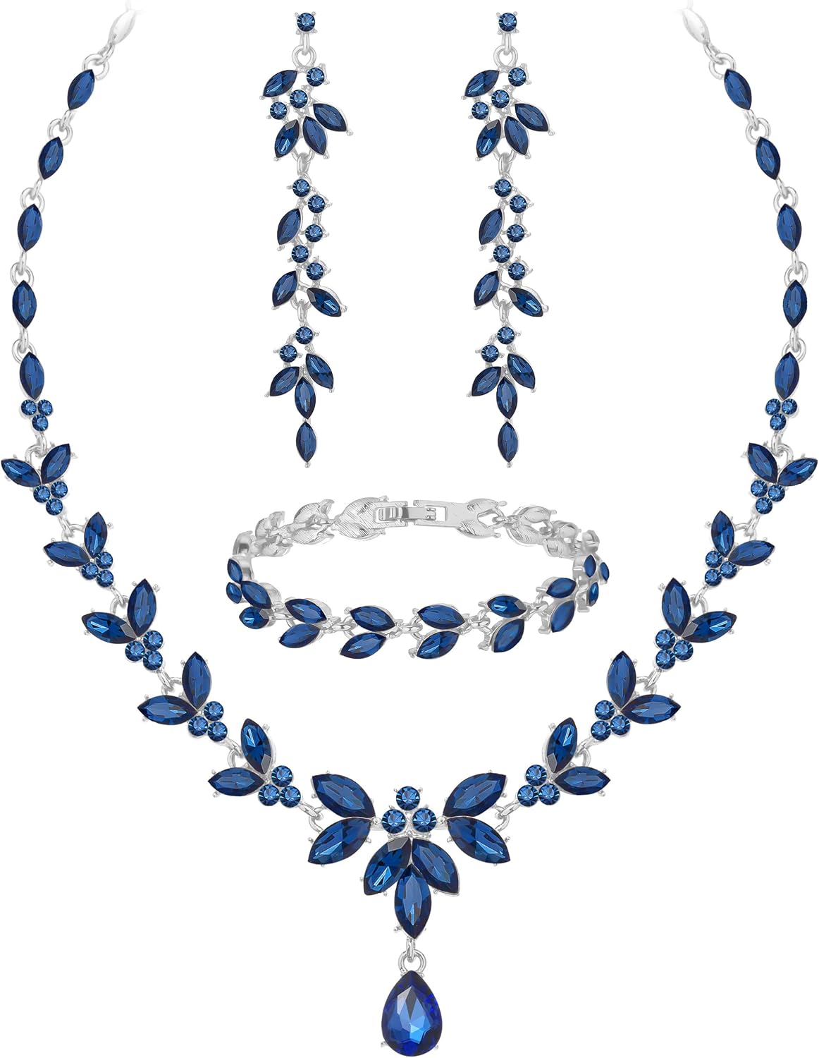Wedding Jewelry Sets for Bride Bridal Jewelry Set for Women Wedding Crystal Necklace Earrings Bracelet Set for Party Prom Jewelry - main view