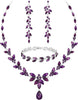 Wedding Jewelry Sets for Bride Bridal Jewelry Set for Women Wedding Crystal Necklace Earrings Bracelet Set for Party Prom Jewelry - Purple - Silver