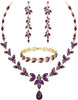 Wedding Jewelry Sets for Bride Bridal Jewelry Set for Women Wedding Crystal Necklace Earrings Bracelet Set for Party Prom Jewelry - Purple - Gold