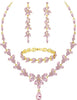 Wedding Jewelry Sets for Bride Bridal Jewelry Set for Women Wedding Crystal Necklace Earrings Bracelet Set for Party Prom Jewelry - Pink - 14KC Gold Plated
