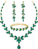 Wedding Jewelry Sets for Bride Bridal Jewelry Set for Women Wedding Crystal Necklace Earrings Bracelet Set for Party Prom Jewelry - Emerald Green - Gold