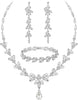 Wedding Jewelry Sets for Bride Bridal Jewelry Set for Women Wedding Crystal Necklace Earrings Bracelet Set for Party Prom Jewelry - White - Silver