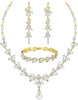 Wedding Jewelry Sets for Bride Bridal Jewelry Set for Women Wedding Crystal Necklace Earrings Bracelet Set for Party Prom Jewelry - White - 14K Gold