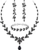 Wedding Jewelry Sets for Bride Bridal Jewelry Set for Women Wedding Crystal Necklace Earrings Bracelet Set for Party Prom Jewelry - Black - Silver