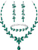 Wedding Jewelry Sets for Bride Bridal Jewelry Set for Women Wedding Crystal Necklace Earrings Bracelet Set for Party Prom Jewelry - Emerald Green - Silver
