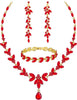 Wedding Jewelry Sets for Bride Bridal Jewelry Set for Women Wedding Crystal Necklace Earrings Bracelet Set for Party Prom Jewelry - Red - 14K Gold