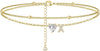 Ankle Bracelets for Women 14K Gold Plated CZ Initial Anklet for Women Dainty Layered Letter Heart Ankle Bracelets Handmade Adjustable Foot Chain - gold X
