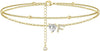 Ankle Bracelets for Women 14K Gold Plated CZ Initial Anklet for Women Dainty Layered Letter Heart Ankle Bracelets Handmade Adjustable Foot Chain - gold F