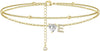 Ankle Bracelets for Women 14K Gold Plated CZ Initial Anklet for Women Dainty Layered Letter Heart Ankle Bracelets Handmade Adjustable Foot Chain - gold E