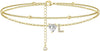 Ankle Bracelets for Women 14K Gold Plated CZ Initial Anklet for Women Dainty Layered Letter Heart Ankle Bracelets Handmade Adjustable Foot Chain - gold L