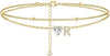 Ankle Bracelets for Women 14K Gold Plated CZ Initial Anklet for Women Dainty Layered Letter Heart Ankle Bracelets Handmade Adjustable Foot Chain - gold R