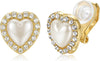 Clip on Earrings, Pearl Clip on Earrings for Women Fake Earrings - Gold Plated-CZ Heart