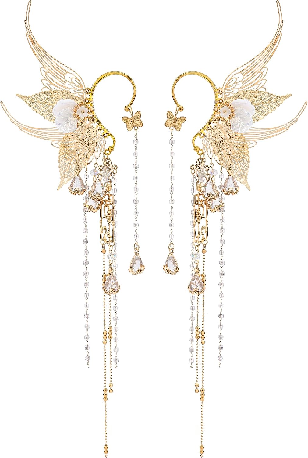 Butterfly Elf Ear Cuffs - Fairy Ear Cuffs with Tassel Ear Wrap Earrings Non Piercing Renaissance for Women Adult - main view