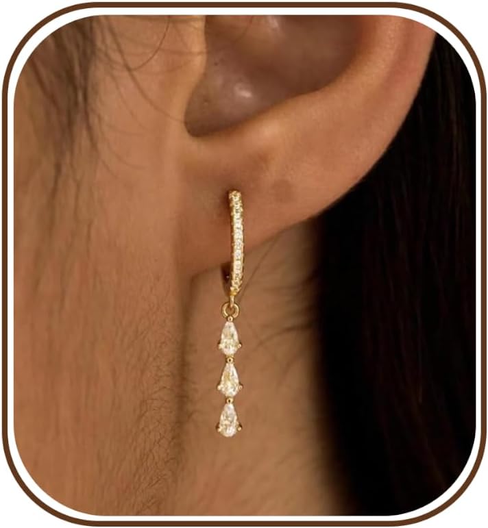 Gold Earrings for Women, Dainty Dangle Earring 14K Gold Plated Statement Drop Dangle Earrings for Women Trendy Long Huggie Hoop Earring Small Formal - main view