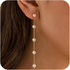 Pearl Earrings for Women, 14K Gold Plated Drop Earrings Jewelry - 5 pearl drop earrings